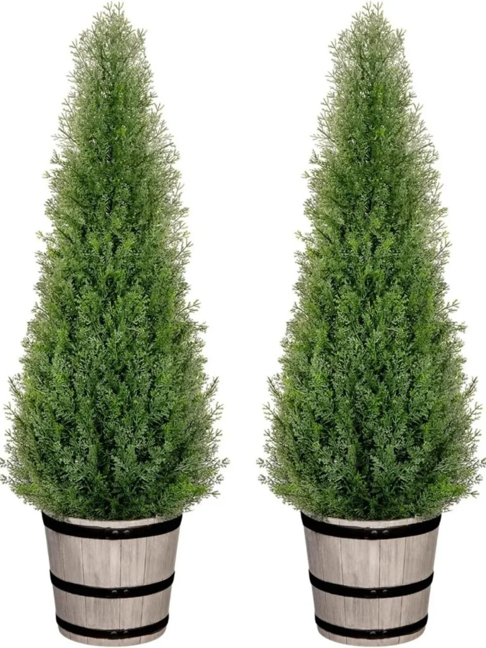 Set of 2 3FT Realistic Artificial Cedar Topiary Trees with Rustic Planter for